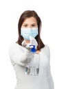 Nurse holding sanitizer gel