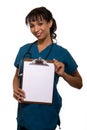 Nurse holding up blank chart Royalty Free Stock Photo