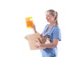 A nurse holds a box of N95 respirator masks Royalty Free Stock Photo