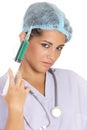 Nurse with huge syringe Royalty Free Stock Photo
