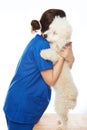 Nurse hugging dog