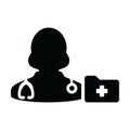 Nurse icon vector female person profile avatar with stethoscope and medical report folder for medical consultation