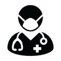 Nurse icon vector with surgical face mask male person profile avatar symbol with stethoscope for medical consultation in Glyph Royalty Free Stock Photo