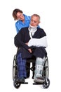 Nurse and injured man in wheelchair Royalty Free Stock Photo