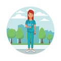 Nurse isolated avatar cityscape round icon