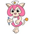 The nurse lady dog is ready to serve the patient with a friendly and kind face, doodle icon image kawaii