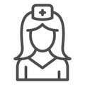 Nurse line icon, medicine concept, medical staff sign on white background, woman in medical uniform icon in outline