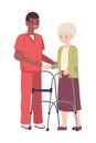 nurse male helping elderly woman