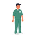Nurse. Male nurseor ward assistant in green scrubs. Medical team in conditions of coronavirus pandemic, fight against