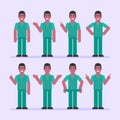 Nurse man points and shows. Character set