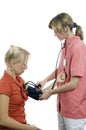 Nurse measures pressure at the patient