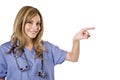 Nurse pointing isolated on white