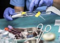 Nurse prepares Venous catheters of Long Duration in a hospital, Accessing Indwelling Central Venous Lines Royalty Free Stock Photo