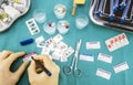 Nurse preparing hospital medication, Write sick data to medical assignment labels