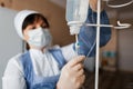 Nurse puts the counter drops in the clinic. Medical equipment in a modern hospital. Patient care Royalty Free Stock Photo