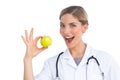 Nurse ready to eat apple