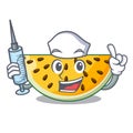 Nurse sliced yellow watermelon on character cartoon