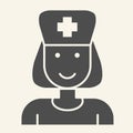 Nurse solid icon. Medical assistant with stethoscope and cap glyph style pictogram on white background. Medical and