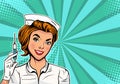 Nurse with a syringe for vaccination. Medicine and health care. Pop art retro vector illustration Royalty Free Stock Photo