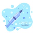 A nurse syringe vector containing a covid-19 vaccine. Shield concept against the spread of virus