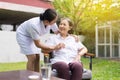 Nurse taking care of her patient mature asian elderly woman,Happy and smiling,Senior healthy concept