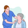 Nurse taking care of suffering senior patient.