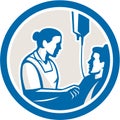 Nurse Tending Sick Patient Circle Retro