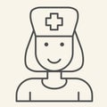 Nurse thin line icon. Medical assistant with stethoscope and cap outline style pictogram on white background. Medical