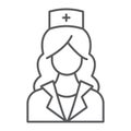 Nurse thin line icon, medicine and clinical, woman