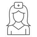 Nurse thin line icon, medicine concept, medical staff sign on white background, woman in medical uniform icon in outline