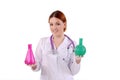 Nurse with two flasks