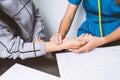 Nurse uses pulse handles at the wrists of elderly patients Royalty Free Stock Photo