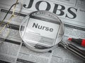 Nurse vacancy in the ad of job search newspaper with loupe
