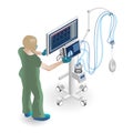 Nurse with ventilator medical equipment coronavirus isometric stock vector illustration