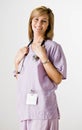 Nurse wearing scrubs and stethoscope