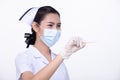Nurse White uniform with Protective Face mask hold Cotton Bud