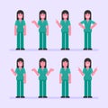 Nurse woman points and shows. Character set