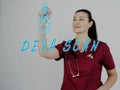 Nurse writing DEXA SCAN Bone density scans with marker Royalty Free Stock Photo