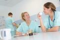 Nursed having coffee break in hospital Royalty Free Stock Photo