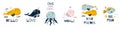 Nursery art Nursery poster Cute sea animals set. Funny whales, big fish, jellyfish and quotes, posters for baby room