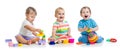 Nursery babies play with educational toys Royalty Free Stock Photo