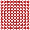 100 nursery icons hexagon red Royalty Free Stock Photo