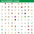 100 nursery icons set, cartoon style Royalty Free Stock Photo