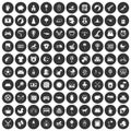 100 nursery icons set black circle