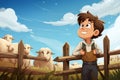 Nursery illustrations - Boy Dreaming Sheeps. AI Generated Royalty Free Stock Photo