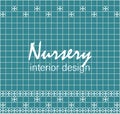 Nursery interior design. Text on tile wall. Turquoise square tiles with decor.