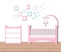 Nursery room. Baby Girl Room Flat Vector Illustration. Royalty Free Stock Photo