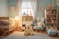 Nursery room bathed in soft morning light. AI Generated Royalty Free Stock Photo