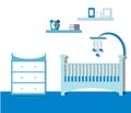 Nursery room Boy. Baby Room interior with furniture. Flat Vector