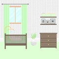 Nursery room with furniture. Baby interior. Royalty Free Stock Photo